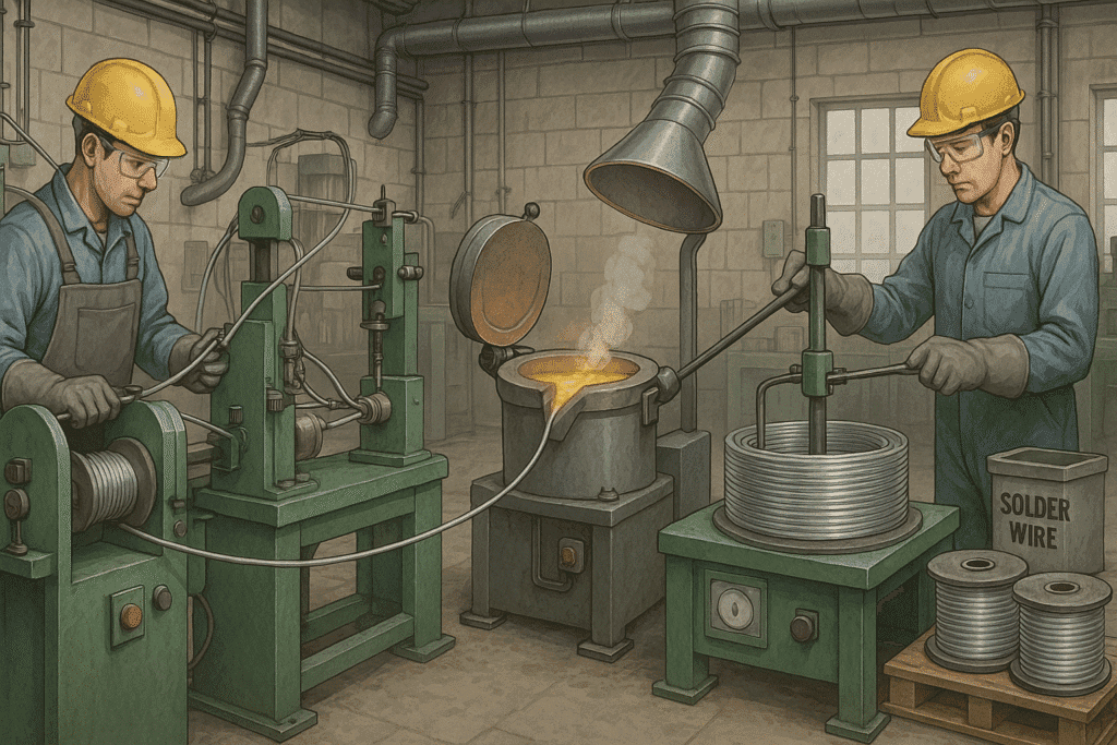 Illustration of soldering wire manufacturing process